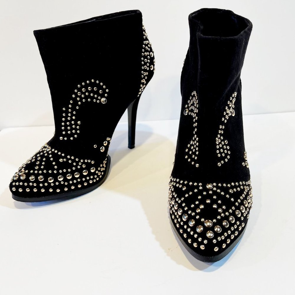 ZARA Studded Boots Faux Suede Trafaluc High Heel Stiletto Ankle 7.5 US 38 EU